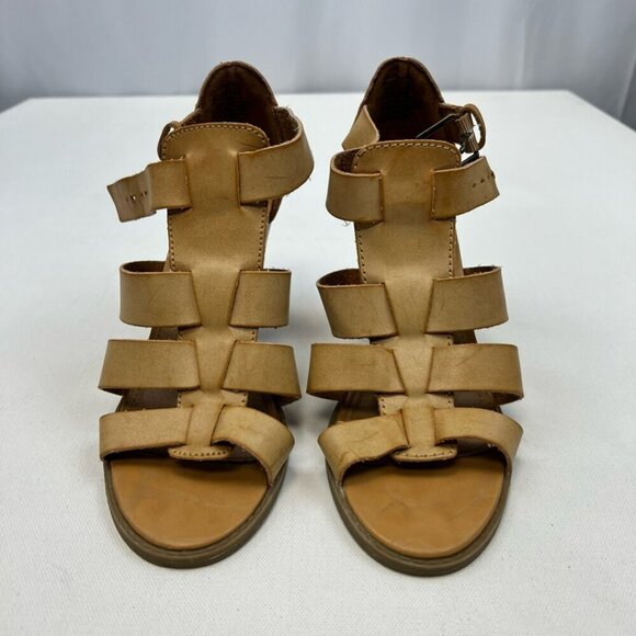 Apt. 9 Womens Strappy Sandals Tan Open Toe High Heel Stacked Buckle 8.5 M - Picture 7 of 9